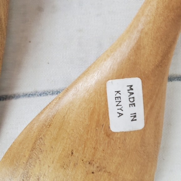 Vintage Hand Carved Wooden Kenya Fork and  Spoon Elephants - Picture 3 of 9